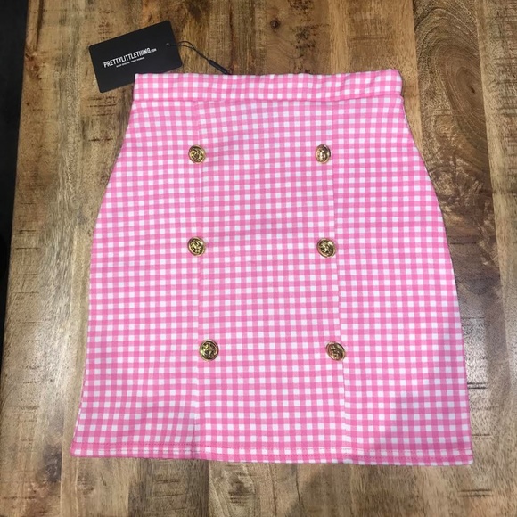 PrettyLittleThing Dresses & Skirts - PINK GINGHAM CHECK BUTTON DETAIL MINI SKIRT